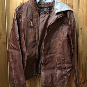 Urban republic boys leather hoodie coat
